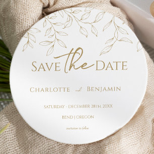 Classic Gold Greenery Wedding Round Save the Date