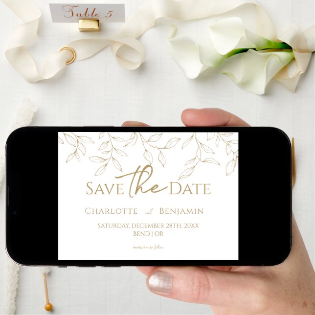 Classic Gold Greenery Wedding Save The Date (Front Digital)