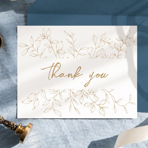 Classic Gold Greenery Wedding Thank You Postcard