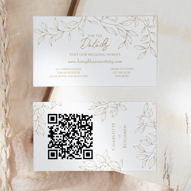 Classic Gold Greenery Wedding Website QR Code Enclosure Card (Creator Uploaded)