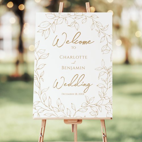 Classic Gold Greenery Wedding Welcome Sign