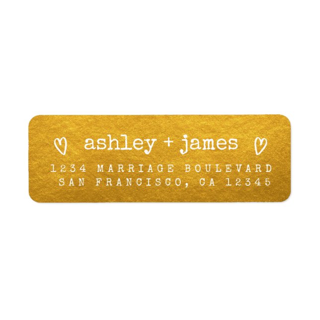 Classic Gold Heart Couple Return Address Label (Front)