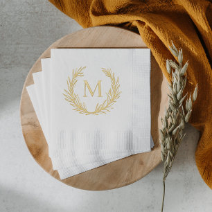 Classic Gold Laurel Wreath Monogram Wedding Foil Napkins