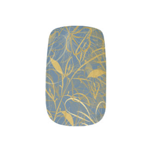 Classic Gold Leaf Blue Background Minx Nail Art