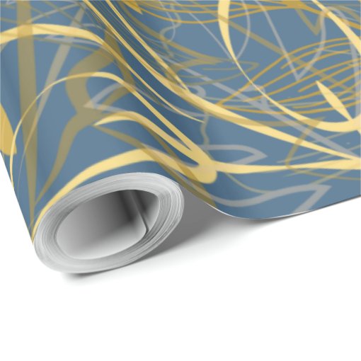 Classic Gold Leaf Blue Background Wrapping Paper Zazzle