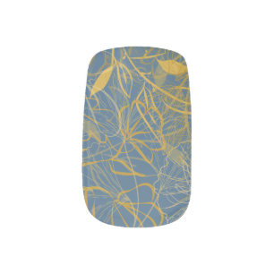 Classic Gold Leaf Blue Pattern Minx Nail Art