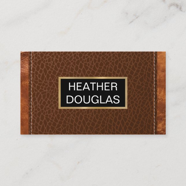 Classic Gold Metallic | Crocodile Leather Stitched Business Card (Front)