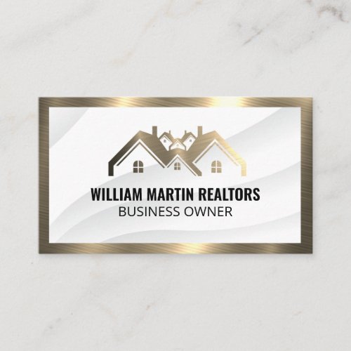 Classic Gold Metallic  Real Estate Properties Log Business Card