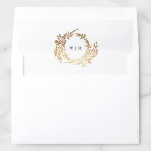 Classic Gold Monogram Botanical Crest Wedding Envelope Liner