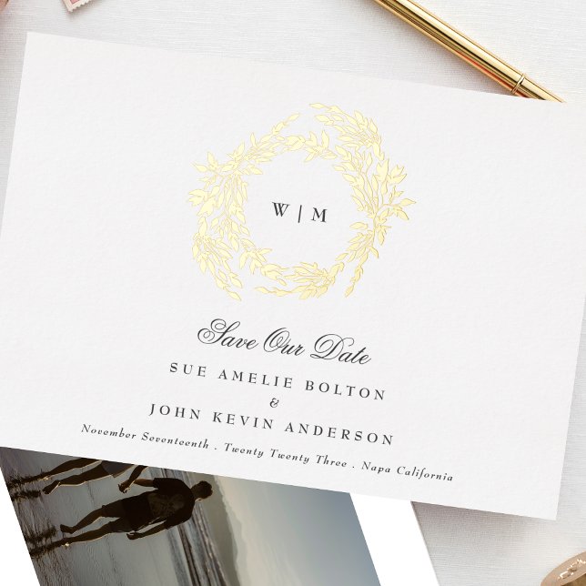 Classic Gold Monogram Botanical Crest Wedding Foil Invitation (Creator Uploaded)