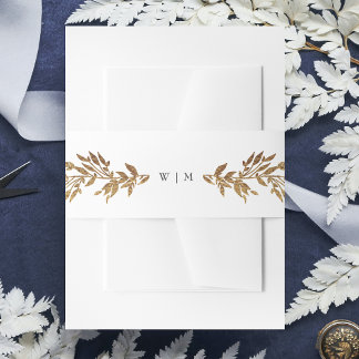Classic Gold Monogram Botanical Crest Wedding Invitation Belly Band