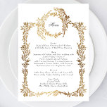 Classic Gold Monogram Botanical Crest Wedding Menu<br><div class="desc">*NOT REAL FOIL _____________________________ ***this design is part of a collection*** Experience the charm of timeless elegance with my formal Traditional Monogram Wreath Classic and Elegant Wedding Collection. This collection features personalized monogrammed designs with an intricately woven wreath and frame, encapsulating the essence of a classic, memorable wedding. Enjoy the...</div>
