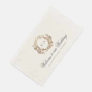 Classic Gold Monogram Botanical Crest Wedding Paper Guest Towels