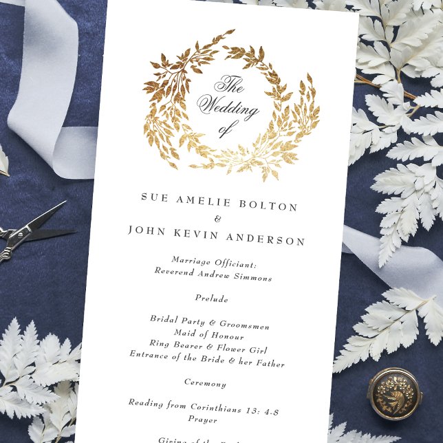 Classic Gold Monogram Botanical Crest Wedding Program (Creator Uploaded)