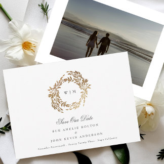 Classic Gold Monogram Botanical Crest Wedding Save The Date