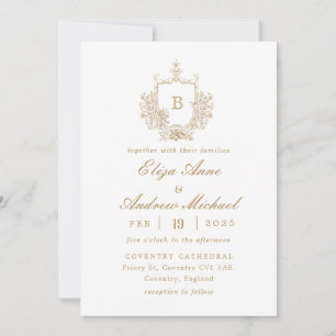 Classic Gold Monogram Crest Wedding Invitation