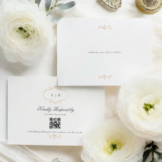 classic gold monogram QR CODE wedding website RSVP Card