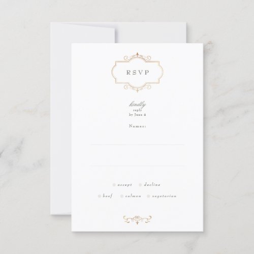 classic gold monogram sage green wedding RSVP card