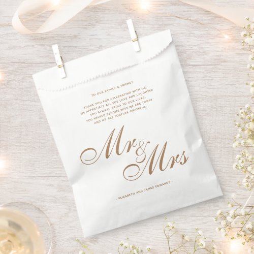 Classic Gold Mr and Mrs Wedding Thank You Message Favor Bag