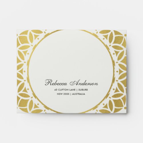 CLASSIC GOLD ORNATE OFF WHITE RSVP RETURN ADDRESS ENVELOPE