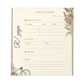Classic gold pastel cute bike Fitness Planner Notepad