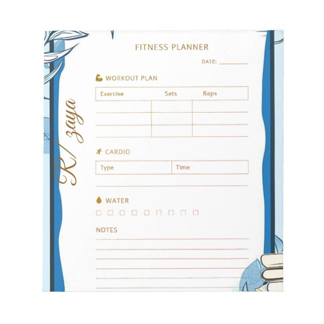 Classic gold pastel cute blue fittness Planner  Notepad (Front)