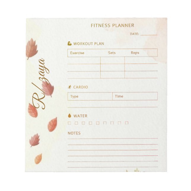 Classic gold pastel cute leaves fittness Planner  Notepad (Front)