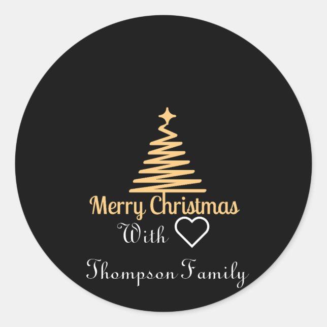 classic gold personalized family name christmas  round sticker (Front)