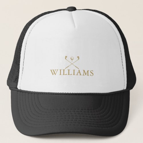 Classic Gold Personalized Name Golf Clubs Trucker Hat