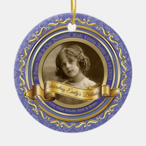 Classic Gold Photo Frame Elegant Banner Lavender Ceramic Ornament