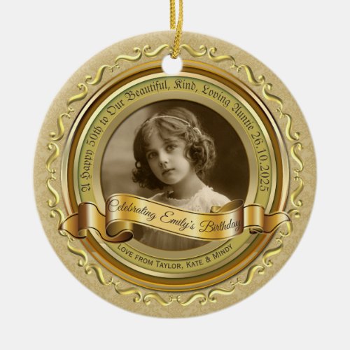 Classic Gold Photo Frame Elegant Banner Yellow Ceramic Ornament