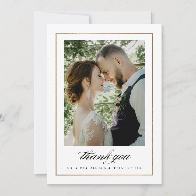 Classic Gold Photo Wedding Thank You Card (Front)