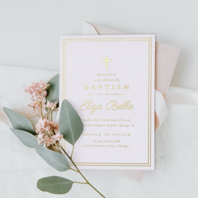 Classic Gold Religious Baptism & Christening Foil Invitation (Creator Uploaded)
