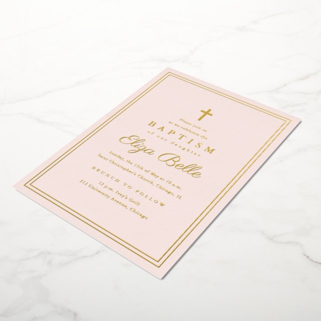 Classic Gold Religious Baptism & Christening Foil Invitation (Rotated)