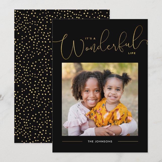 Classic Gold Script Calligraphy Wonderful Life Hol Holiday Card (Front/Back)