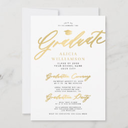 Classic gold script graduate photo graduation invitation | Zazzle