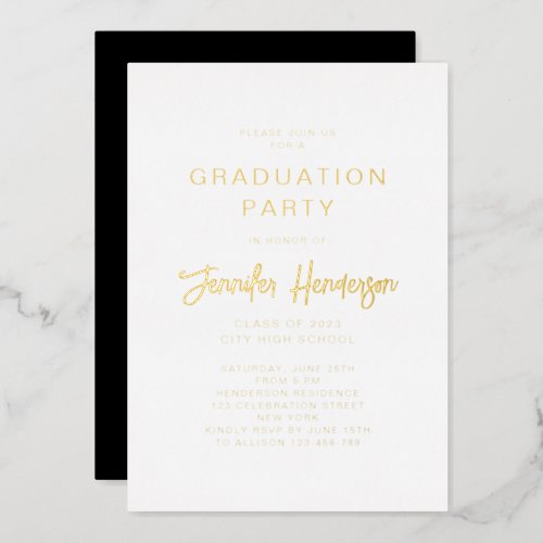 Classic Gold Script Graduation Party  Foil Invitation