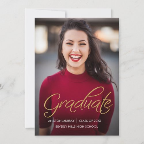 Classic Gold Script Graduation Photo Invitation