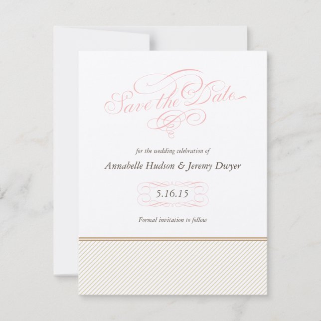 Classic Gold Stripes Save the Date Card (Front)
