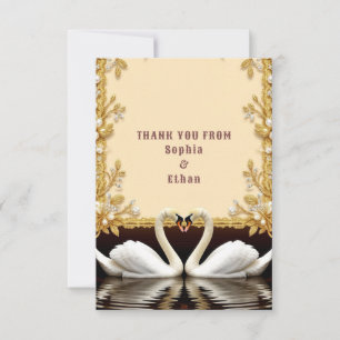 💍 Classic Gold Swan Wedding Thank You Note 💍 Card