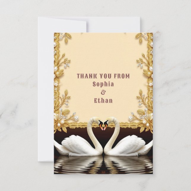 💍 Classic Gold Swan Wedding Thank You Note 💍 Card (Front)