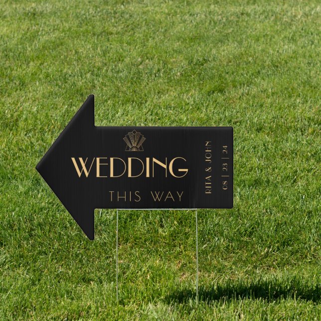 Classic Gold This Way Wedding Direction Arrow Sign (Insitu)