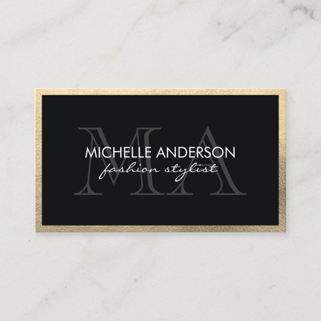Classic Gold Trim with Monogram Business Card (Front)