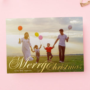 Classic Gold Typography Photo Merry Christmas Foil Holiday Card