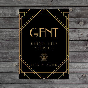 Classic Gold Vintage Gents Bathroom Wedding Sign