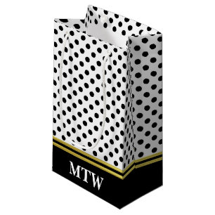 Classic Gold White Black Dots Initials Monogram Small Gift Bag