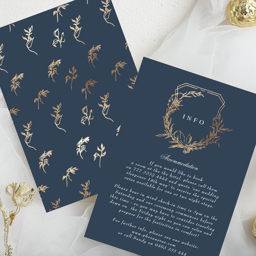 Classic Gold White crest wedding Navy Blue Enclosure Card