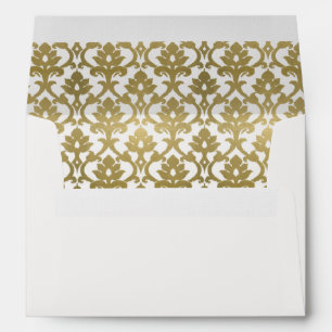 CLASSIC GOLD WHITE DAMASK FLORAL PATTERN MONOGRAM ENVELOPE