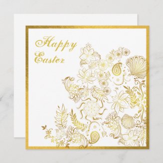 Classic Gold White Floral Easter Card