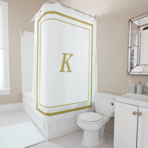 Classic gold white Monogram Shower Curtain